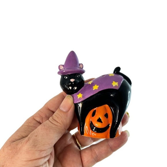 Black Witch Cat and Pumpkin Salt and Pepper Shakers - Picture 3 of 6